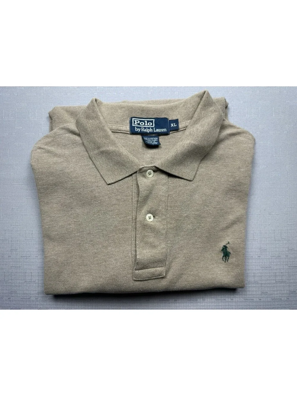 Polo Ralph Lauren Men’s XL Long Sleeve Polo Shirt Beige Green Pony 100% Cotton